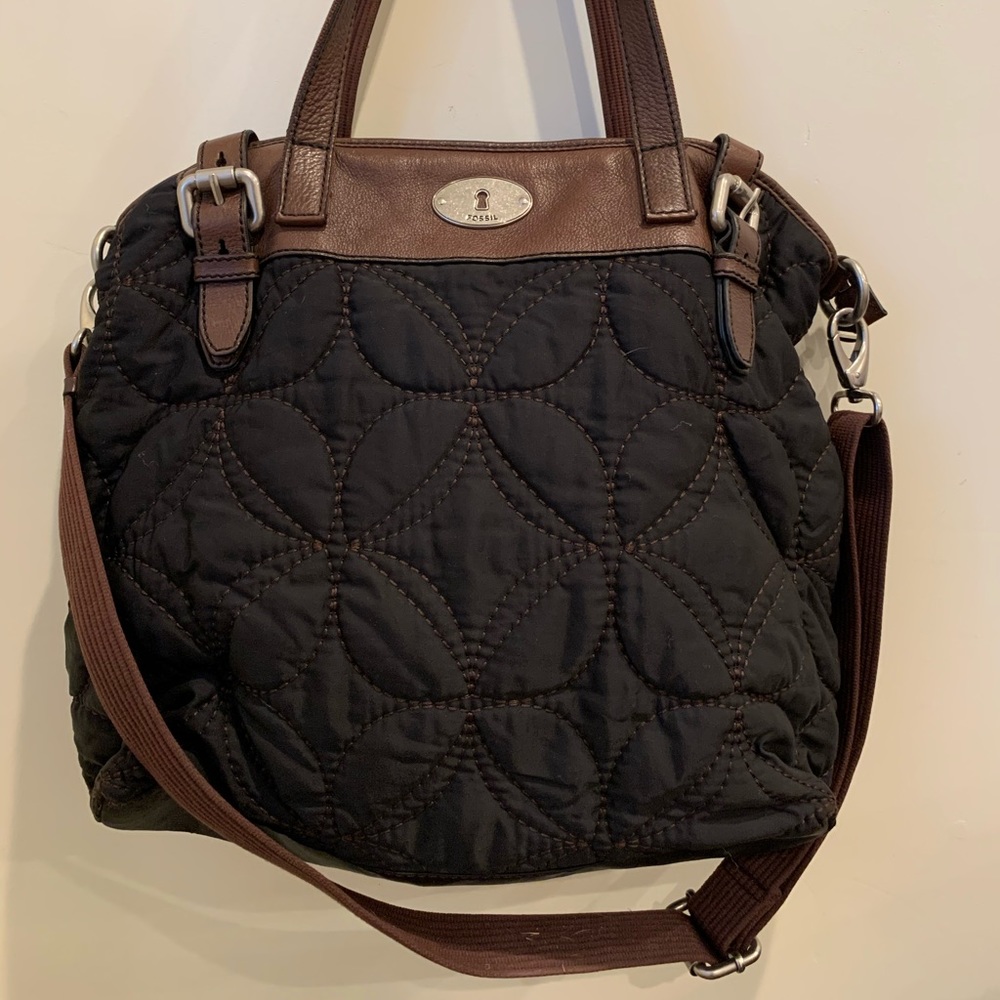 Fossil Key-Per Nylon Quilted Tote, Black